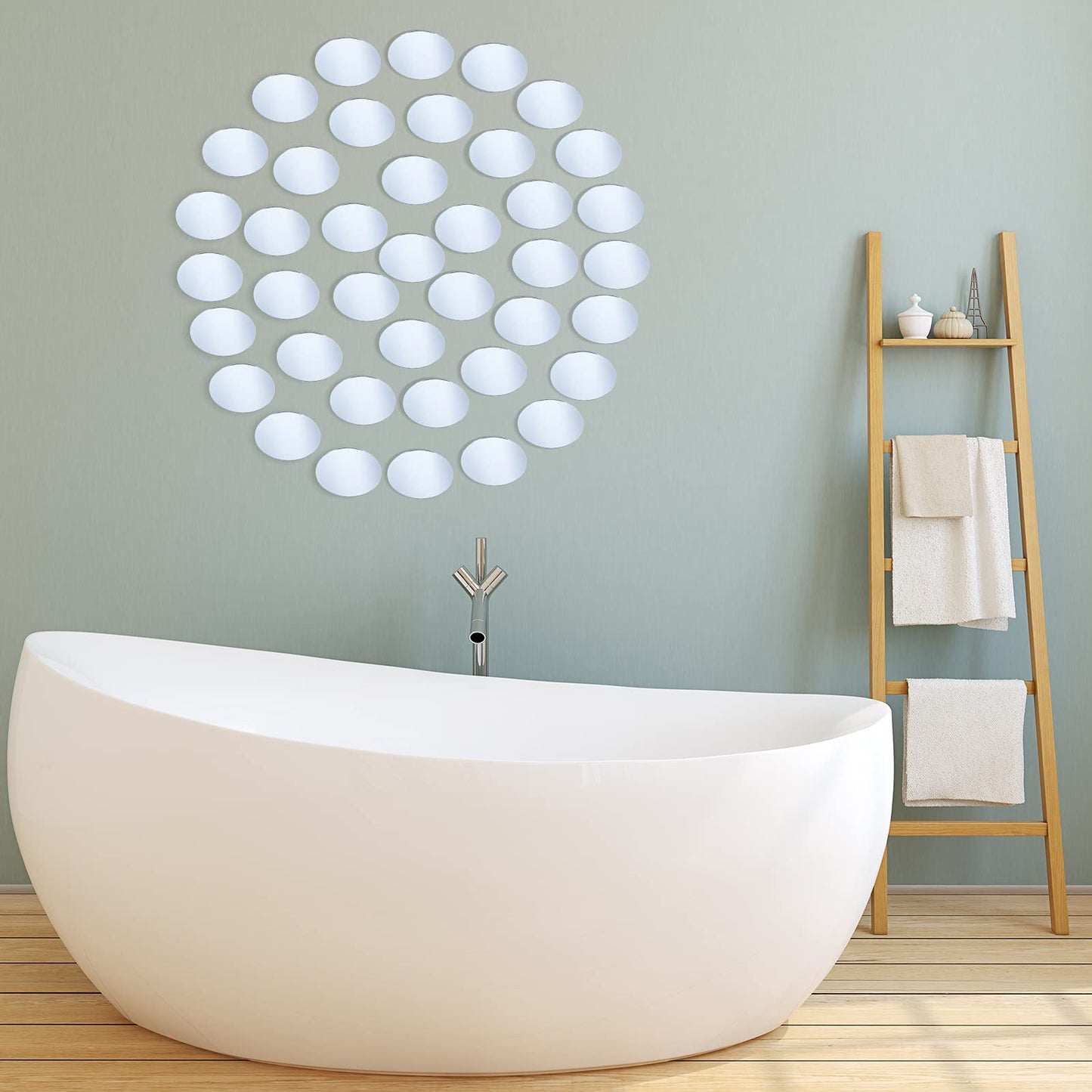 Xuniea 60 Pieces Round Glass Mirror Tiles Round Craft Mirrors Circle DIY Glass Tiles for Arts and Crafts DIY Decorations Supplies (4 x 4 Inch)