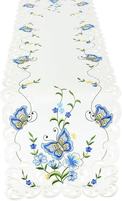 Simhomsen Spring Butterfly and Floral Table Runners, Dresser Scarf - Blue, 14 × 90 Inch