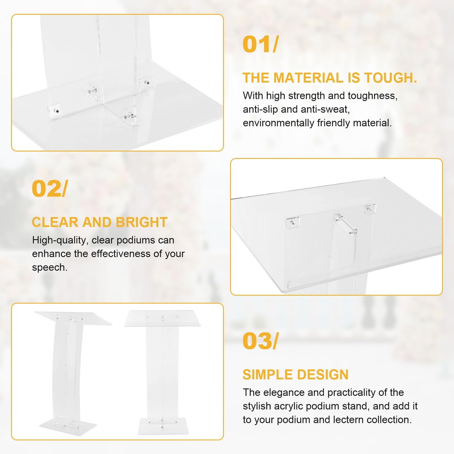 Generic 43.31 Inch Acrylic Clear Stand Up Church Pulpit Transparent Churches Lecterns Presentation Podiums for Classroom/Wedding/Conference/Lecture/Concert