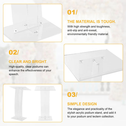Generic 43.31 Inch Acrylic Clear Stand Up Church Pulpit Transparent Churches Lecterns Presentation Podiums for Classroom/Wedding/Conference/Lecture/Concert