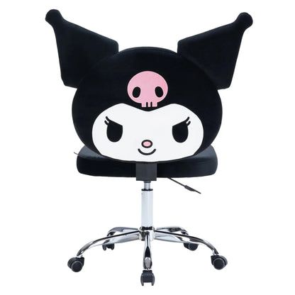 Impressions Vanity Kuromi Swivel Vanity Chair with Wheels | Adjustable Height Silver Metallic Base 360-Degree Spin Armless Padded Cute Velvet Makeup Vanity Chair | Cute Desk Chair for Bedroom, Black