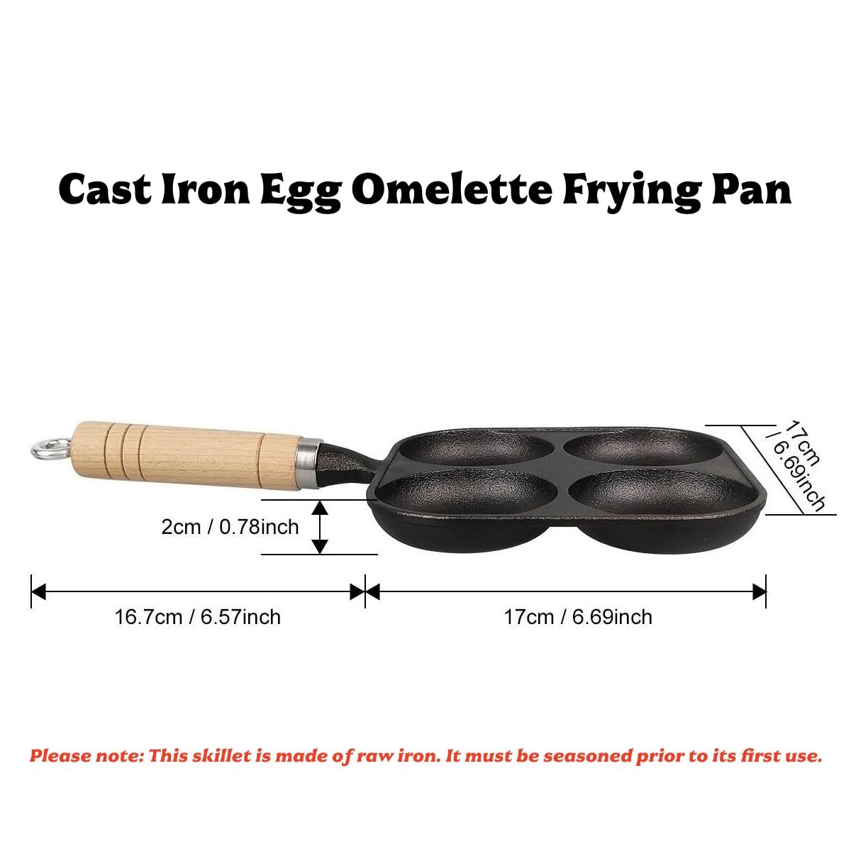 Cast Iron 4-Cup Egg Pan, Small Omelette Pan, Fast Breakfast Pan for Fried Eggs, Pancakes, Sandwich, & Burger, Suitable for Gas Stove and Induction Cooktop, Natural Nonstick with Seasoning, 6.6 inch