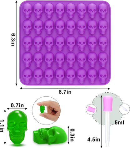 BUSOHA Skull Chocolate Molds Silicone - 2 Pack Non-Stick 40 Cavity Gummy Molds with 1 Droppers for Candy, Chocolate,