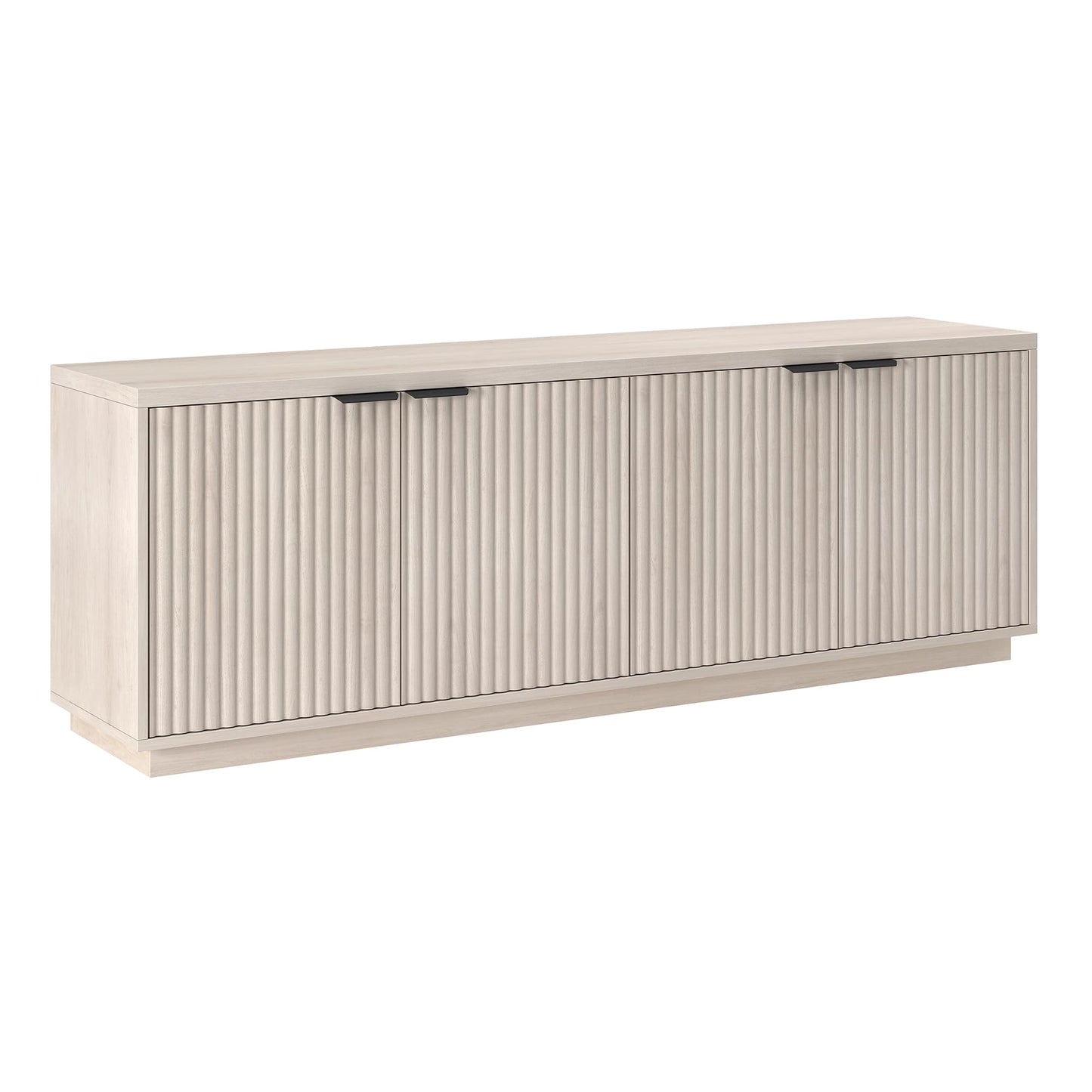Henn&Hart Fluted TV Stand for TVs up to 78" with 2 Ribbed Storage Cabinets and Adjustable Shelves for Living Room, Family Room, or Office, Beech White