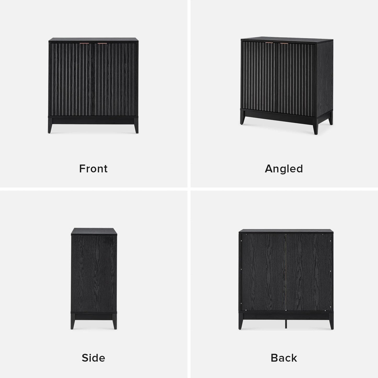 mopio Brooklyn Fluted Storage Cabinet, Modular Accent Buffet Sideboard with Adjustable Shelf, FSC Certified 50lb Load Modern Farmhouse Wood Credenza for Dining, Living Room, Entryway (Black, Single)