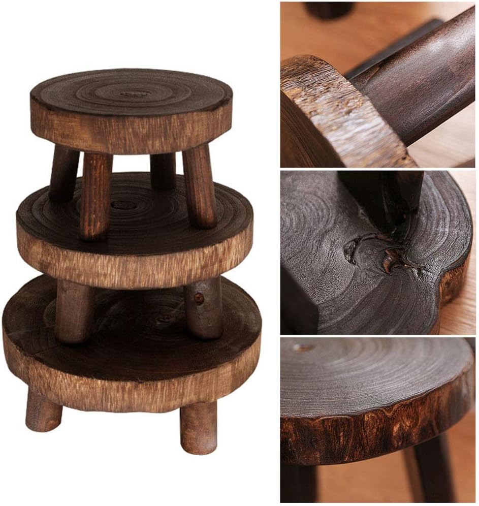 Mini Wooden Stool Flower Display Stand, Potted Plant Shelf Succulents Bonsai Rack, Vintage Wood Grain Garden Plant Pot