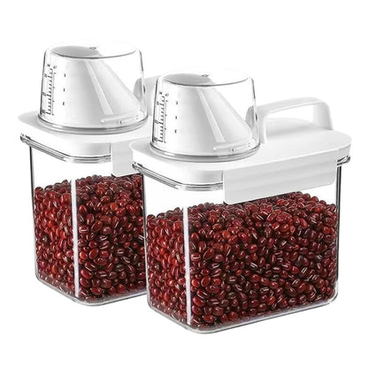 Triflice 2Pcs Rice Dispenser Storage Containers, 1.1L Small Rice Bucket with Measuring Cup & Pour Spout, Kitchen Plastic Airtight Container for Cereal, Grain, Flour, Sugar, Oatmeal, Dry Pet Dog Food