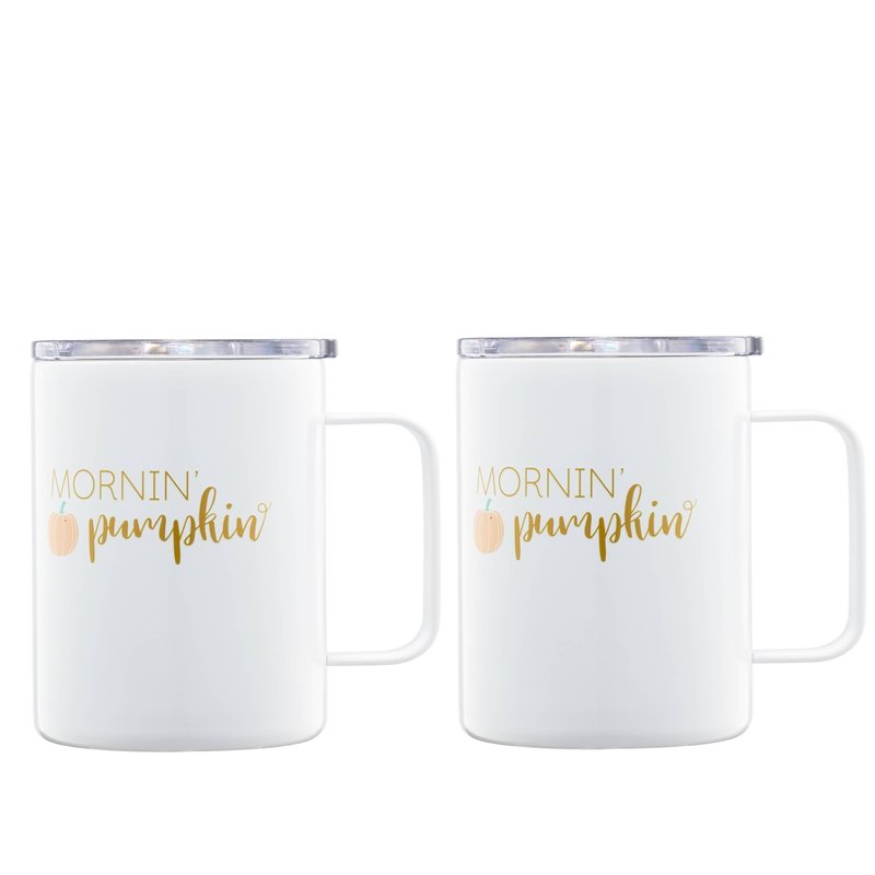 Cambridge EP109WHCB2DS 16 Oz Mornin Pumpkin Coffee Mugs, Set Of 2