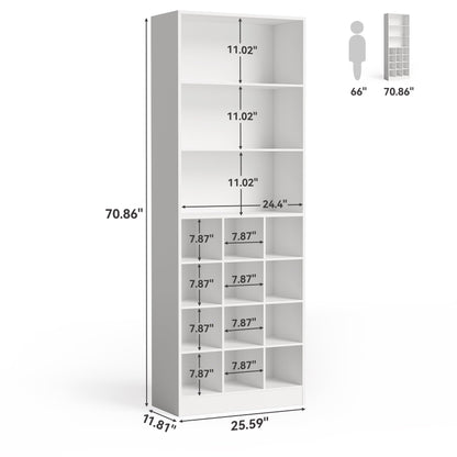 LITTLE TREE Tall Shoe Cabinet, Free Standing 24-Pair Organizer, 7-Tier Shelf + Side Hooks, Space-Saving Storage for Entryway, Hallway, for Shoes, Boots & Accessories, (2, White)
