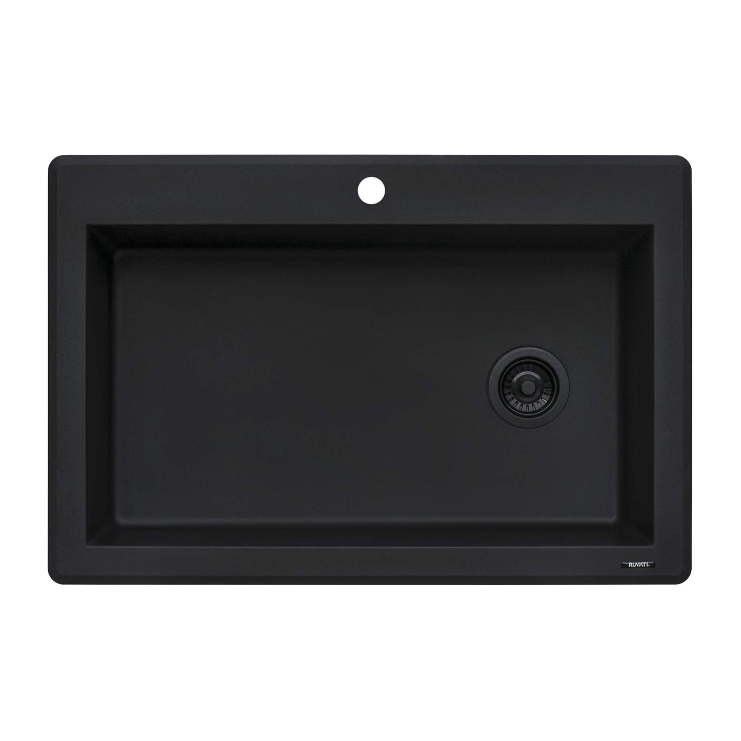 Ruvati Midnight Black Granite Composite 33 in. x 22 in. Single Bowl Drop-in Topmount Kitchen Sink RVG1033BK
