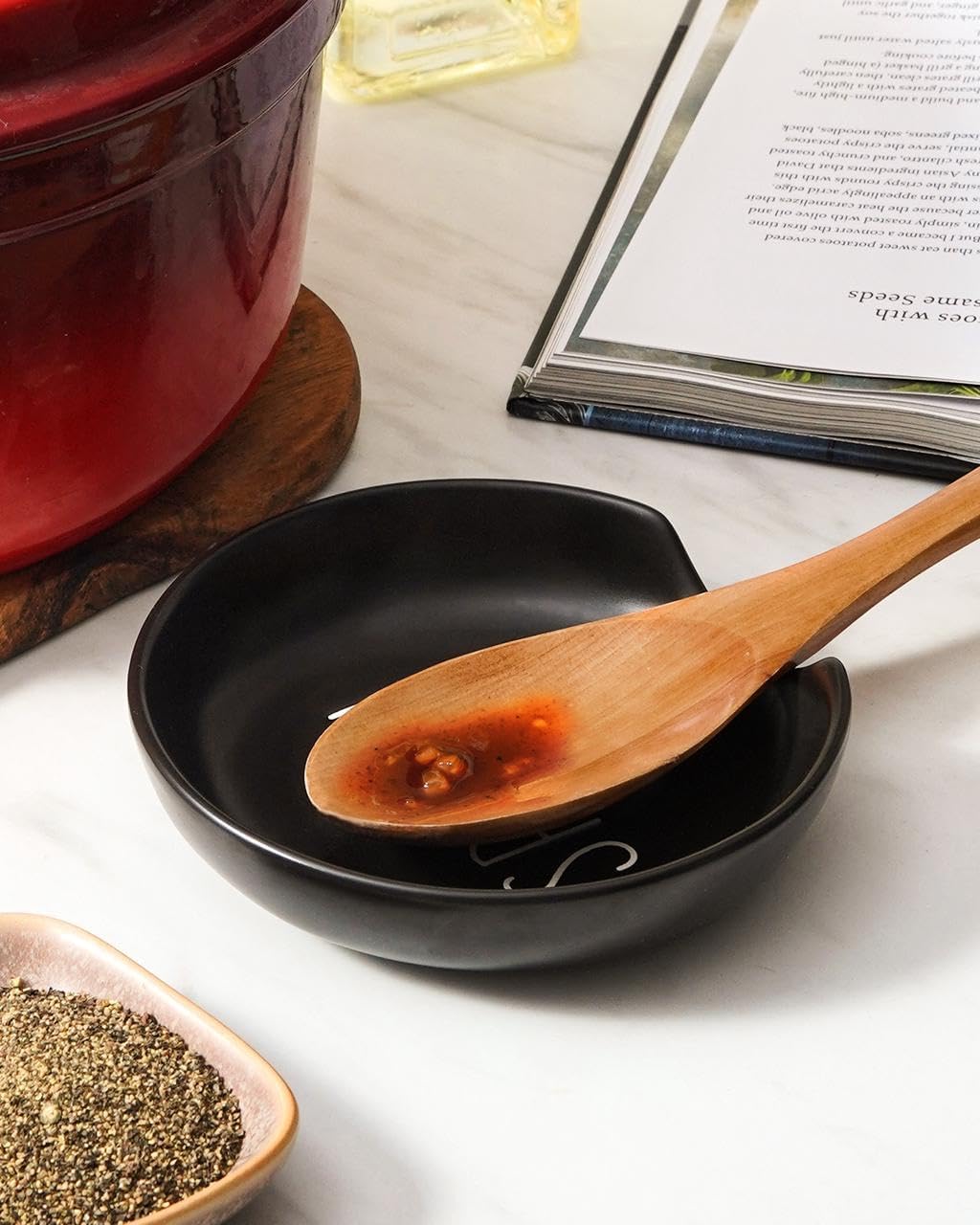 LE TAUCI Spoon Rest for Kitchen Counter, 5 Inches Ceramic Utensil Holder for Stove Top, Farmhouse Kitchen Decor, Set of