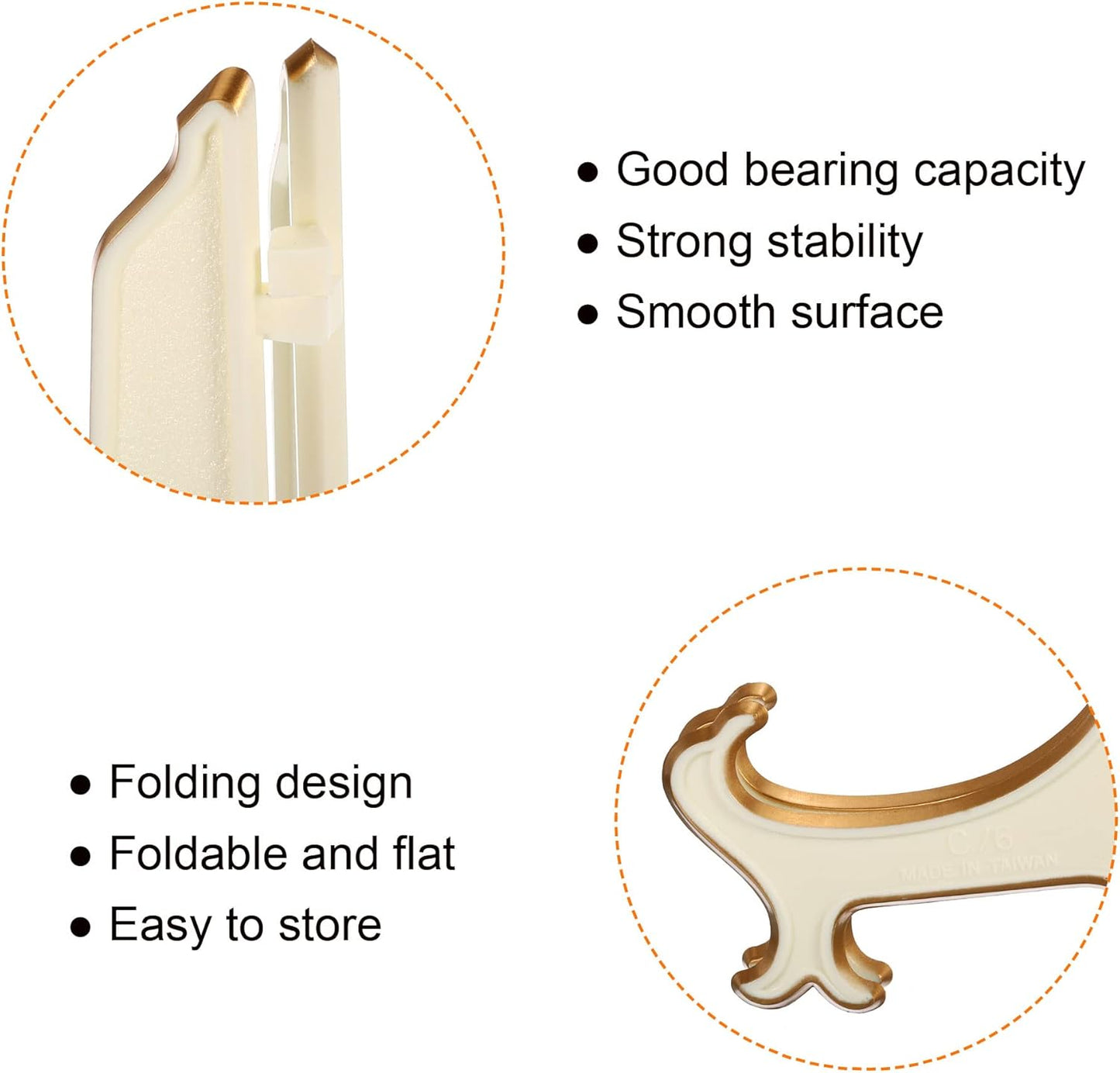 PATIKIL 4" Acrylic Decorative Plate Stand Holder, 2 Pack Foldable Picture Easel for Photos, Cards, White Gold