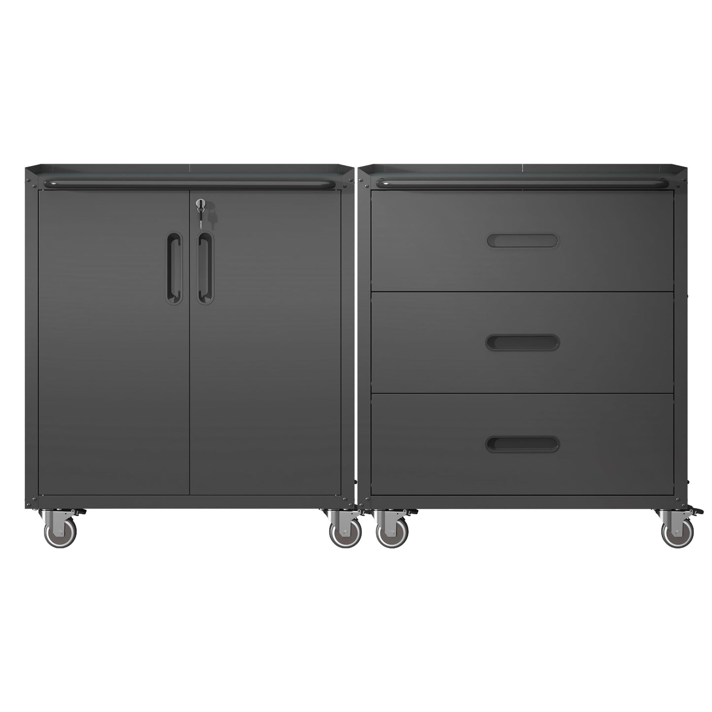 VIYET 2-Pack Rolling Garage Tool Cabinet,Heavy Duty Steel Rolling Tool Chest with Lockable Doors & Adjustable Shelves,Mobile Workshop Storage Cart for Garage Organization,Black