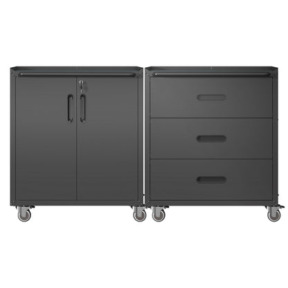 VIYET 2-Pack Rolling Garage Tool Cabinet,Heavy Duty Steel Rolling Tool Chest with Lockable Doors & Adjustable Shelves,Mobile Workshop Storage Cart for Garage Organization,Black
