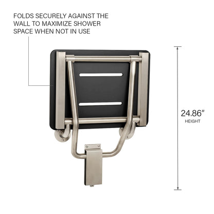 32" x 15" Black Folding Wall Mount Shower Seat Bench, ADA Compliant