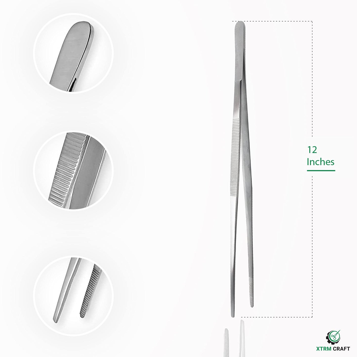 XTRM CRAFT Thumb Dressing Forceps, Mulipurpose Tweezer Stainless Steel, Serrated Tip Straight 12 Inch