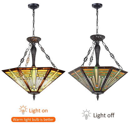 COTOSS Tiffany Pendant Light Fixtures,22" Wide Large Stained Glass Inverted Ceiling Pendant for Dining Room,Antique Style 3 Lights Hanging Lamp for Sitting Room Foyer