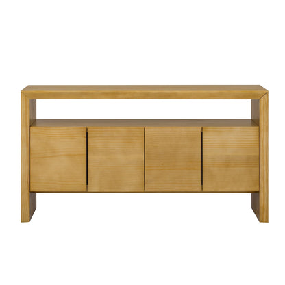 GDFStudio 60" Modern Buffet Cabinet with 4 Doors and Open Shelf, Solid Wood Veneer Sideboard Cabinet Credenza Storage Console Table for Kitchen Dining Room Living Room Entryway Coffee Bar, Natural