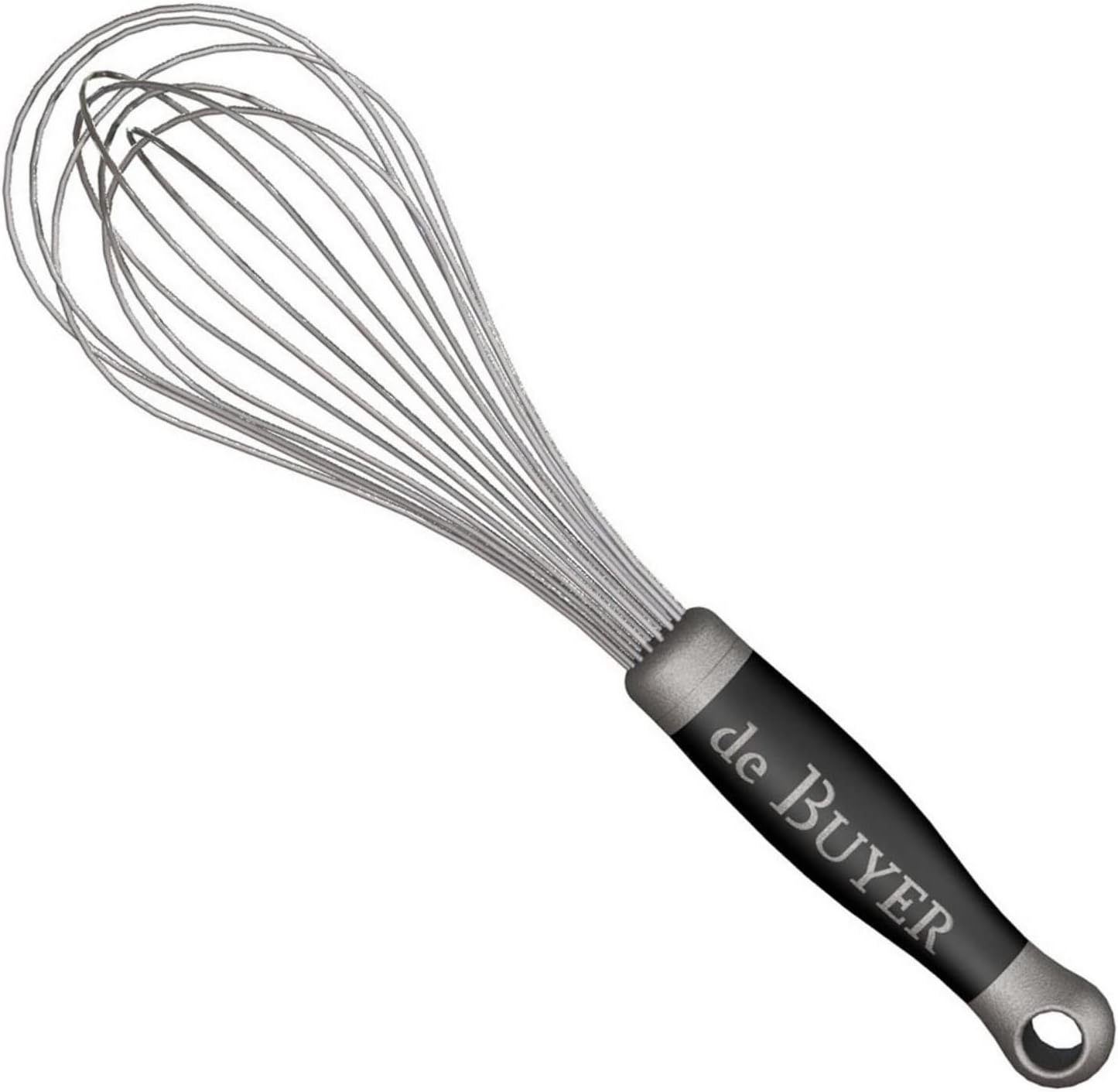 de Buyer GOMA Universal Whisk - 8” for Whisking Eggs, Sauces & Emulsions - Ergonomic, No-Slip Grip, Dishwasher Safe