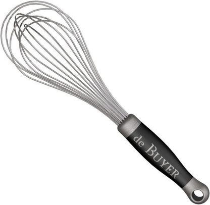de Buyer GOMA Universal Whisk - 8” for Whisking Eggs, Sauces & Emulsions - Ergonomic, No-Slip Grip, Dishwasher Safe