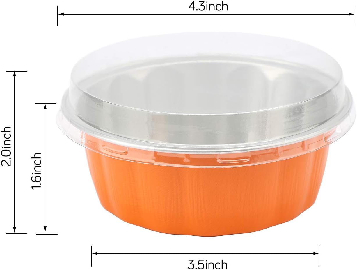Beasea 50 Pack 8 oz Disposable Ramekins for Baking, Aluminum Foil Cups with Lids, Orange