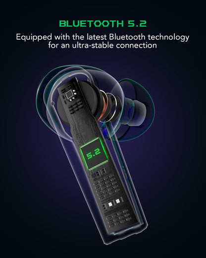 Black Shark Wireless Earbuds with 35ms Ultra-Low Latency, Gaming Bluetooth Earbuds with Premium Sound, Bluetooth 5.2, 10mm Drivers, 4 Hyperclear Mics, IPX5 Waterproof, 20H Play Time, Comfort Fit