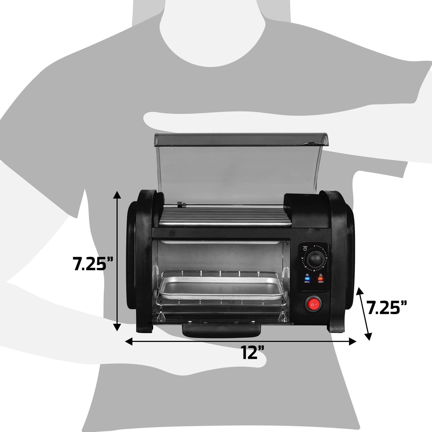 Elite Gourmet EHD-051BX Hot Dog Toaster Oven, 30-Min Timer, Stainless Steel Heat Rollers Bake & Crumb Tray, World Series Baseball, 4 Bun Capacity, Black