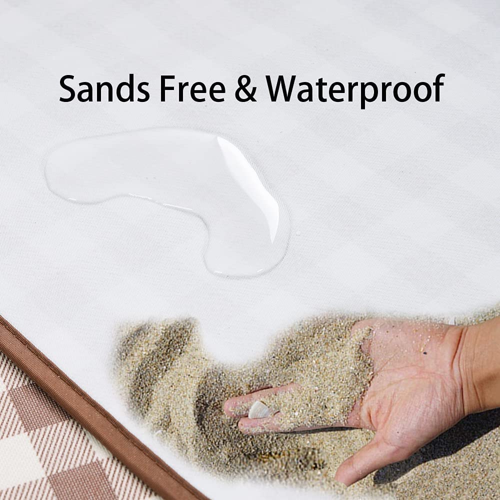 HX&OD Picnic Blanket Outdoor Extra Large Picnic Mat 80"X60" Camping Blanket Beach Blanket Foldable Waterproof Sand Mat Hiking Travel Family Concerts(Brown)