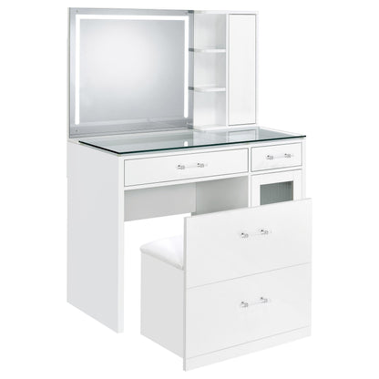 Coaster Home Furnishings Flora 2-Drawer Vanity Set with Led Mirror White High Gloss