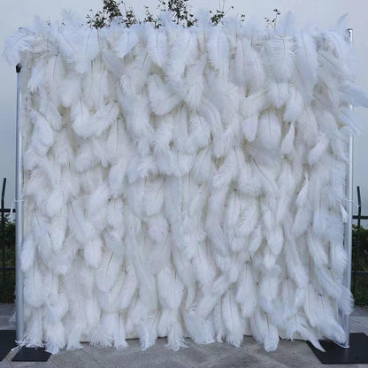 UYCVT Flower Wall Panels White Ostrich Feather Artificial Blooms Flower Wall Panel Silk Floral Faux Ostrich Feather Wall Backdrop Decor for Wedding Party Event Brida