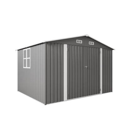 Vigo huseeo 10x8x6.4FT Outdoor Storage Shed, Galvanized Steel Garden Shed with Lockable Door & Window, Waterproof Metal Tool Storage for Garden, Backyard, Patio, Lawn(Grey)