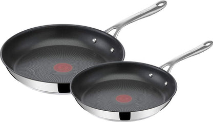 T-Fal x Jamie Oliver Nonstick Coated Stainless Steel Pans 9.5" & 11", Induction Compatible, Oven Safe up to 500°F, Chef's Stainless Steel Skillet, Frying Pan, Silver