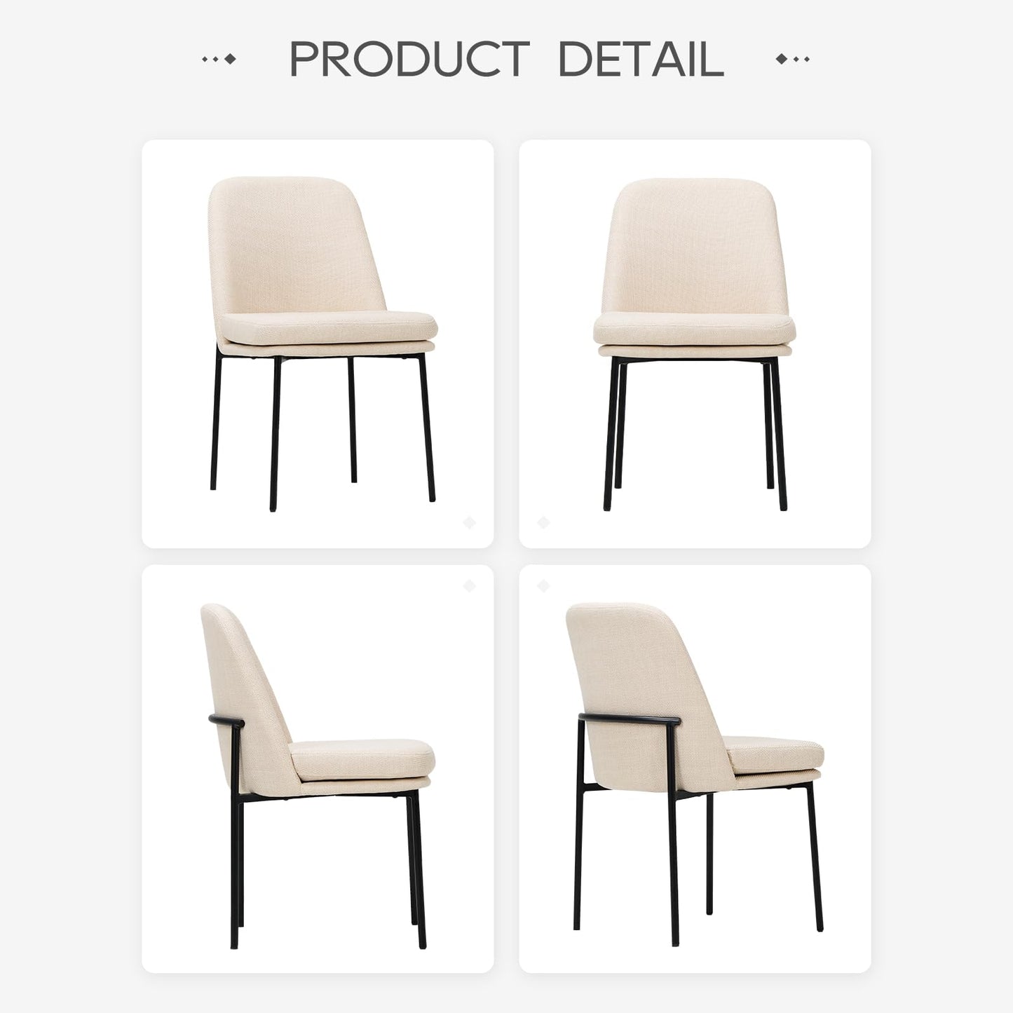 MALOL Dining Chairs Set of 6, Modern Dining Chairs, Fabric Upholstered Dining Chairs, Kitchen Chairs with Curved Back and Metal Legs for Dining Room Kitchen Restaurant, Beige