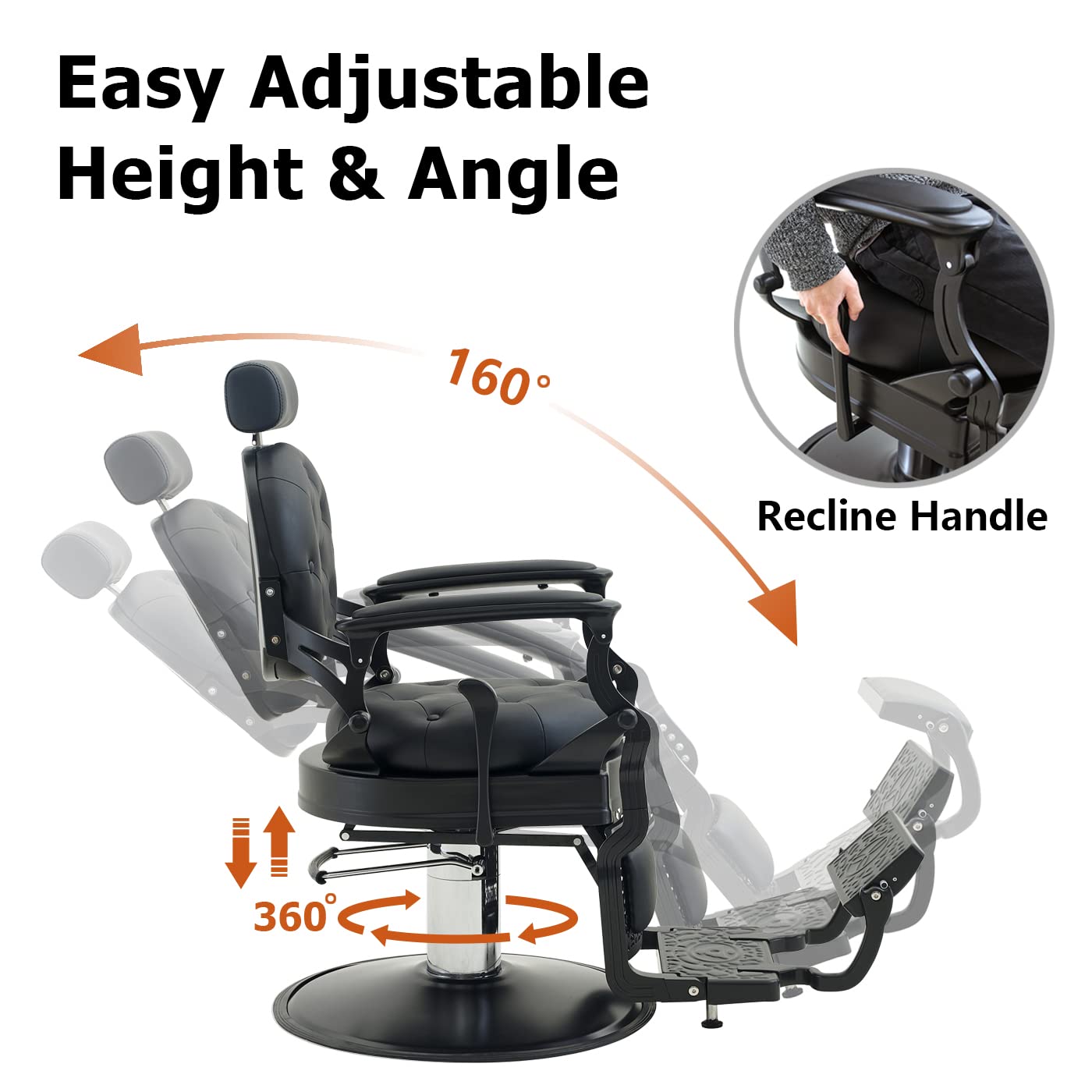 Nazalus Barber Chair Hair Salon Chair,Heavy Duty 700 LBS, for Hair Stylist Barber Beauty Tattoo Massage(Black Round)