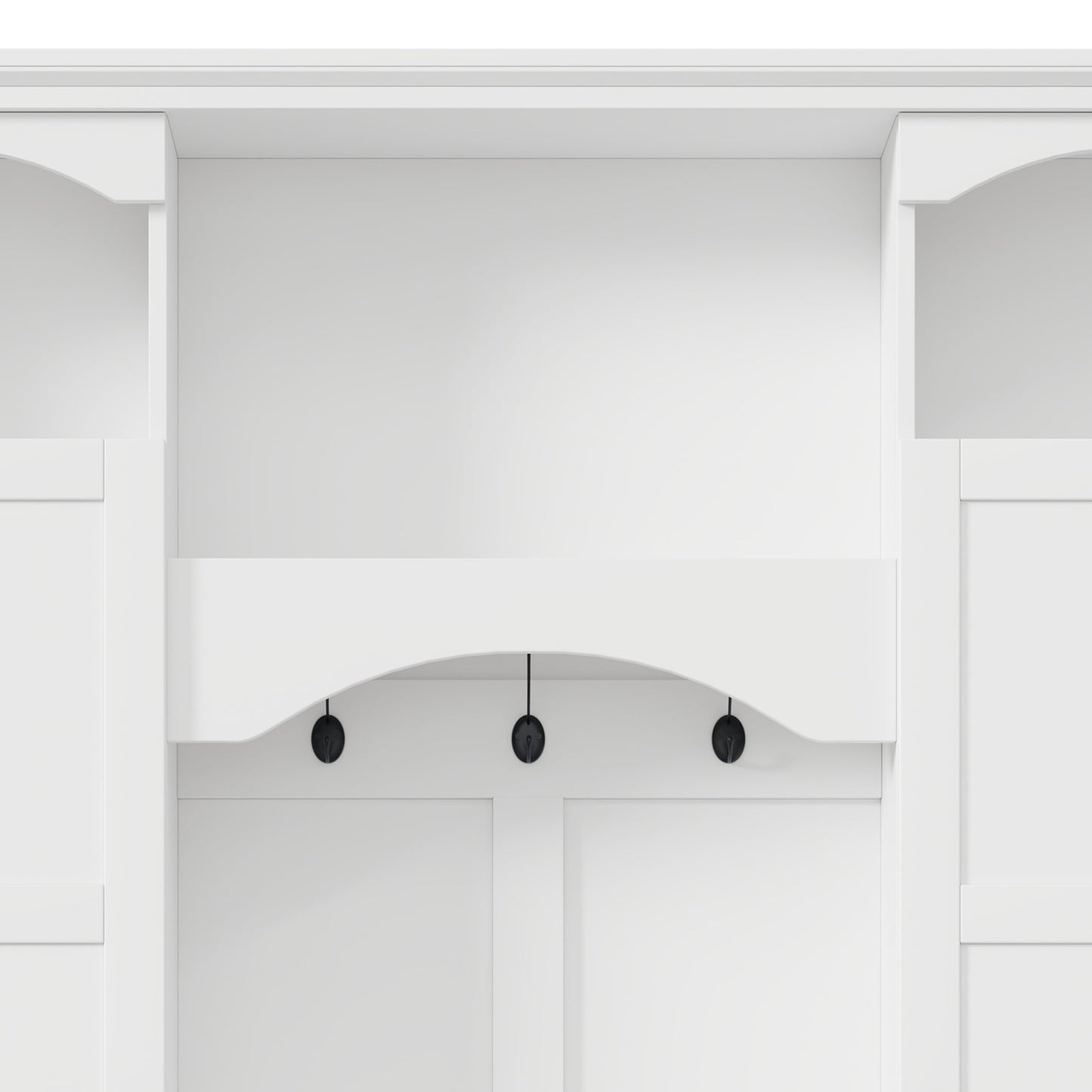 Merax Hall Tree with Bench and Shoe Storage 77.3" Tall with Adjustable Shelves, Modern All-in-One Entryway Bench with 2 Side Cabinets & 7 Hooks, Elegant Arched Design, 55.1"L x 15.7"W (White)