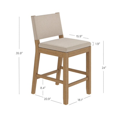 Nathan James Linus Modern Upholstered Counter Height Bar Stool with Back and Solid Rubberwood Legs in a Wire-Brushed Light Brown Finish, Natural Flax/Brown, Set of 4