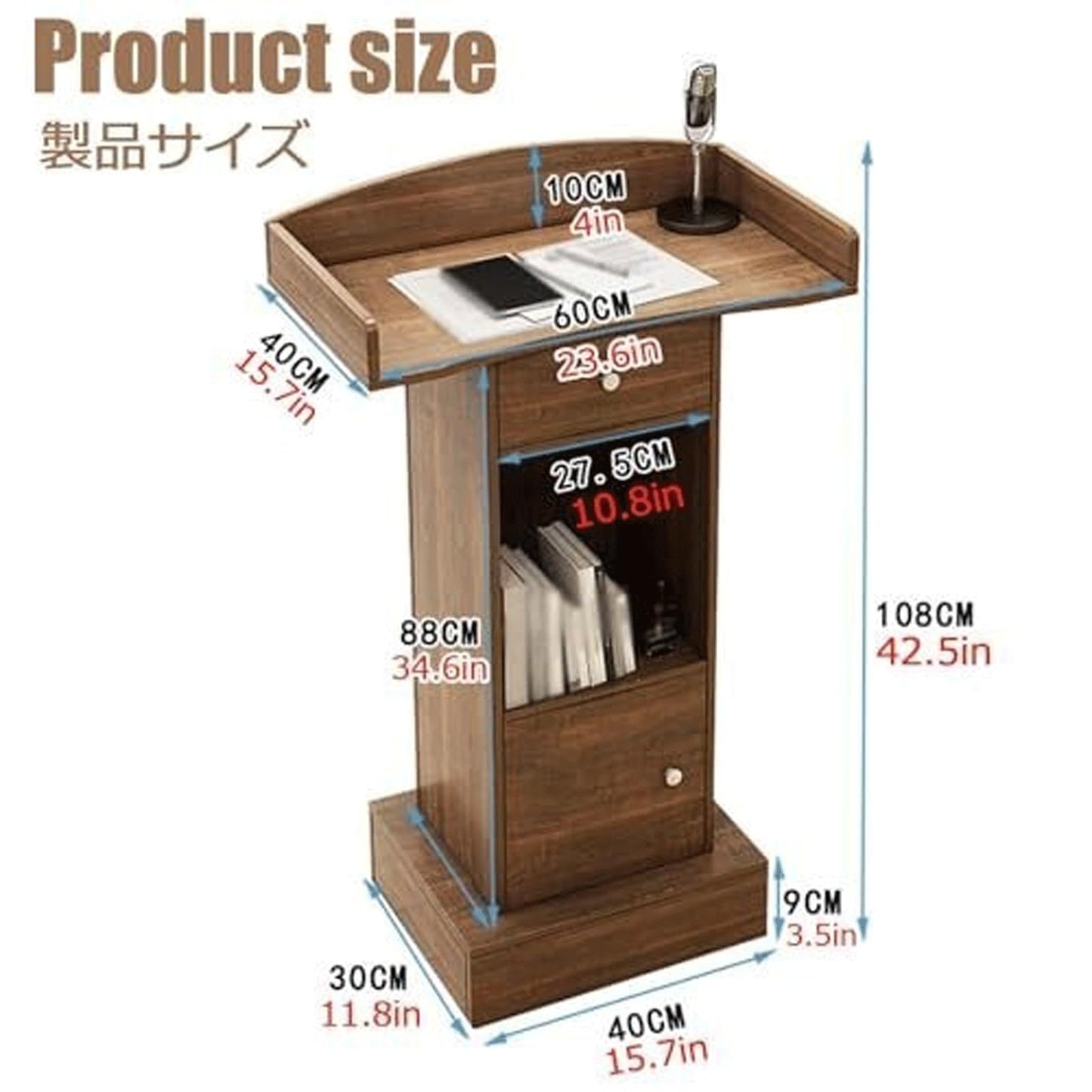 KrrNFYSG Classrooms Podium Stand Wooden Lectern for Churches Events Pulpit Desk Floor-Standing Hostess Stand Reception Presentations Table