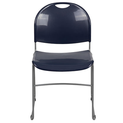 Flash Furniture HERCULES Series 5 Pack 880 lb. Capacity Navy Ultra-Compact Stack Chair with Silver Powder Coated Frame