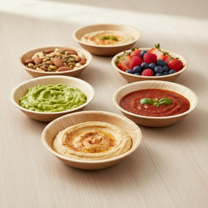 Charity Leaf Disposable Palm Leaf 2.5" Round Mini Bowl (1600 pcs) Dipping Bowls | Bamboo Like| All Natural and Biodegradable | Charcuterie Boards, BBQs, and Parties