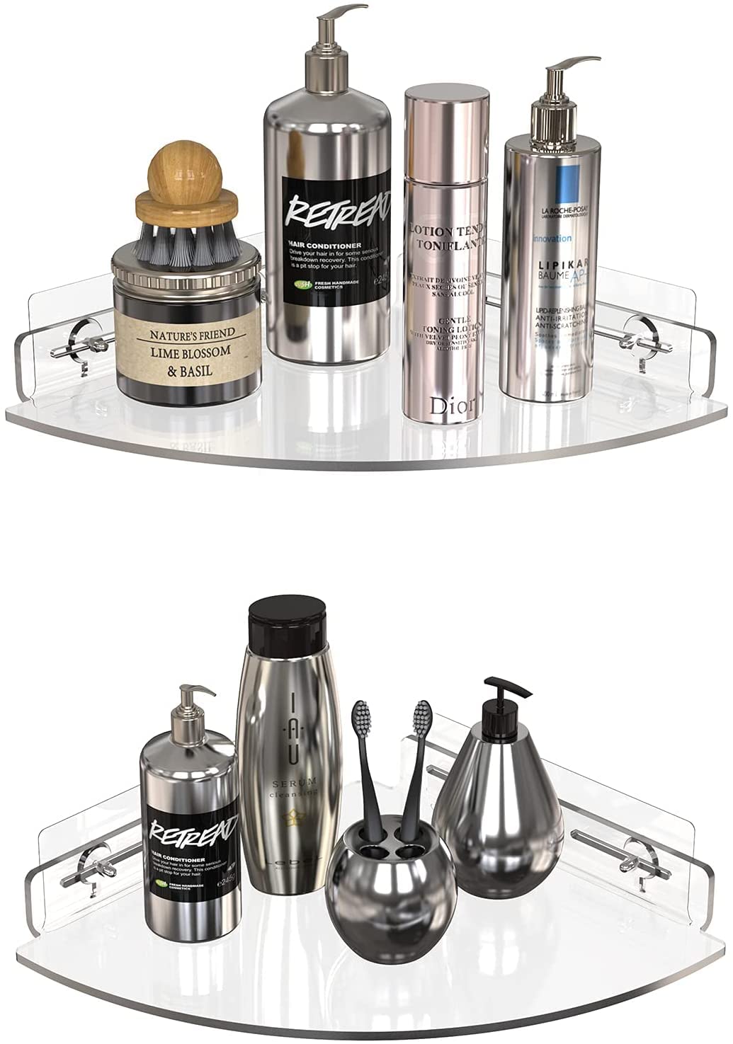 Set 2 10"x11"x2" GeekDigg Corner Shower Caddy - of No-Drill Acrylic Bathroom Organizer - Wall-Mounted Adhesive Shower