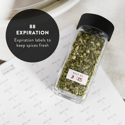 SAVVY & SORTED Glass Spice Jars with Label 24 PK - 4 Oz Spice Containers with 374 Minimalist Preprinted Labels Stickers, Pepper Grinder Funnel Shaker Lids, Empty Seasoning Containers Bottles
