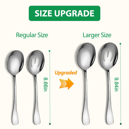 Keyoxy 4 Piece Stainless Steel Serving Spoons Set, 10-Inch, Includes 2 Large, 2 Slotted, for Parties/Kitchen/Buffet/Catering, Dishwasher Safe