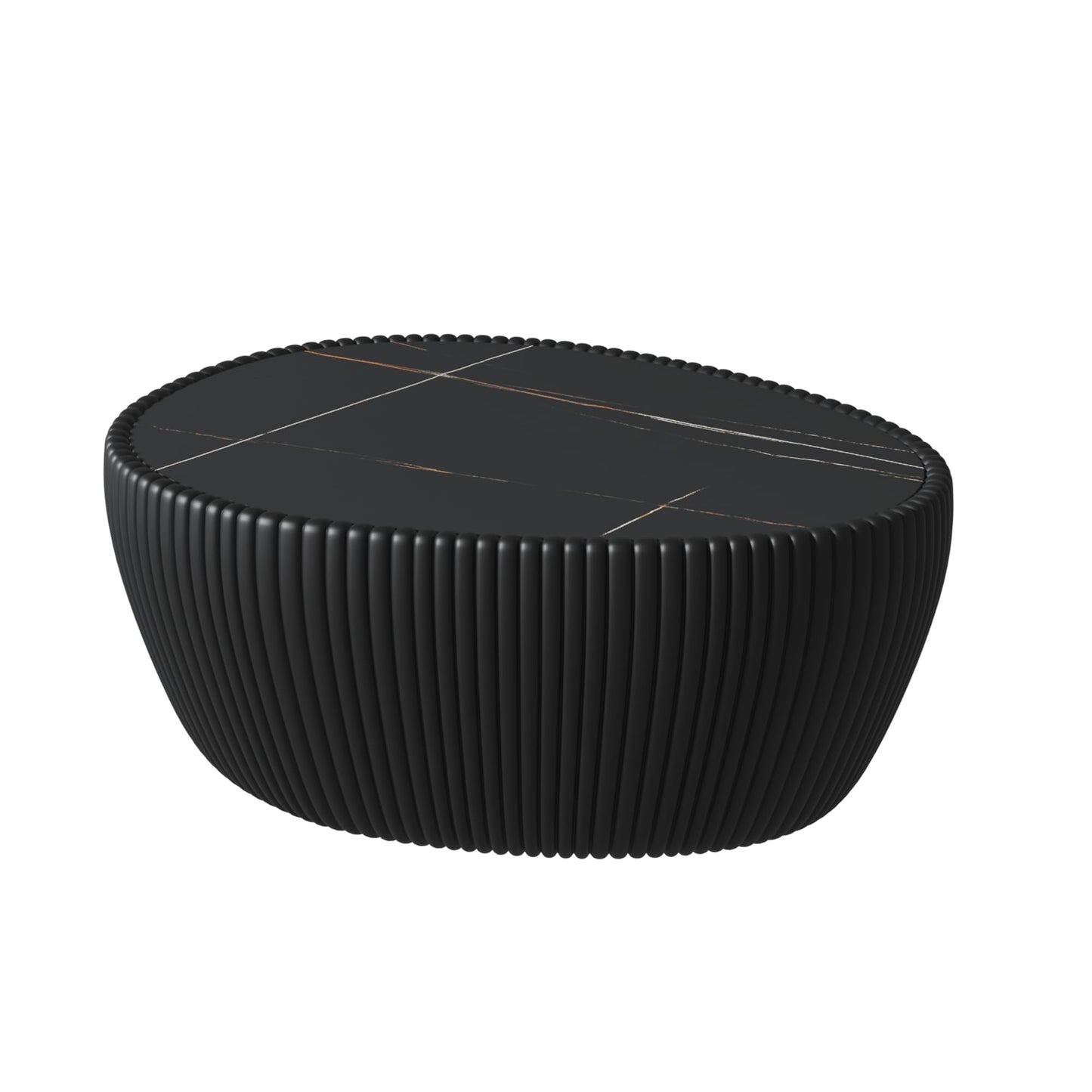 GDFStudio Goose Egg Shaped Marble Top Coffee Table with Microfiber Leather Frame, Modern Small Side Table with MDF Base, Unique Desktop Textures Tea Tables for Living Room Bedroom Office, Black