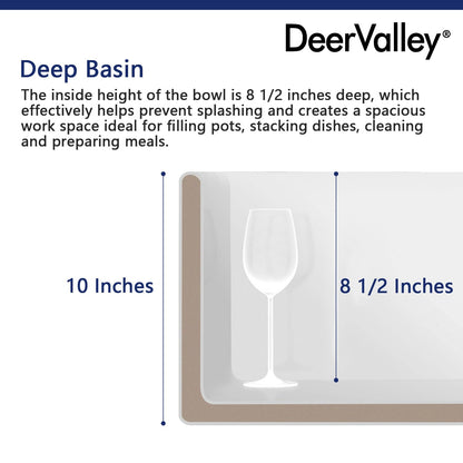 DeerValley Double Bowl White Kichen Sink 33 inch, Ceramic Apron Front Farmhouse Sink, Deep Drop-in Fireclay Undermount Large Sinks with Grid & Strainer
