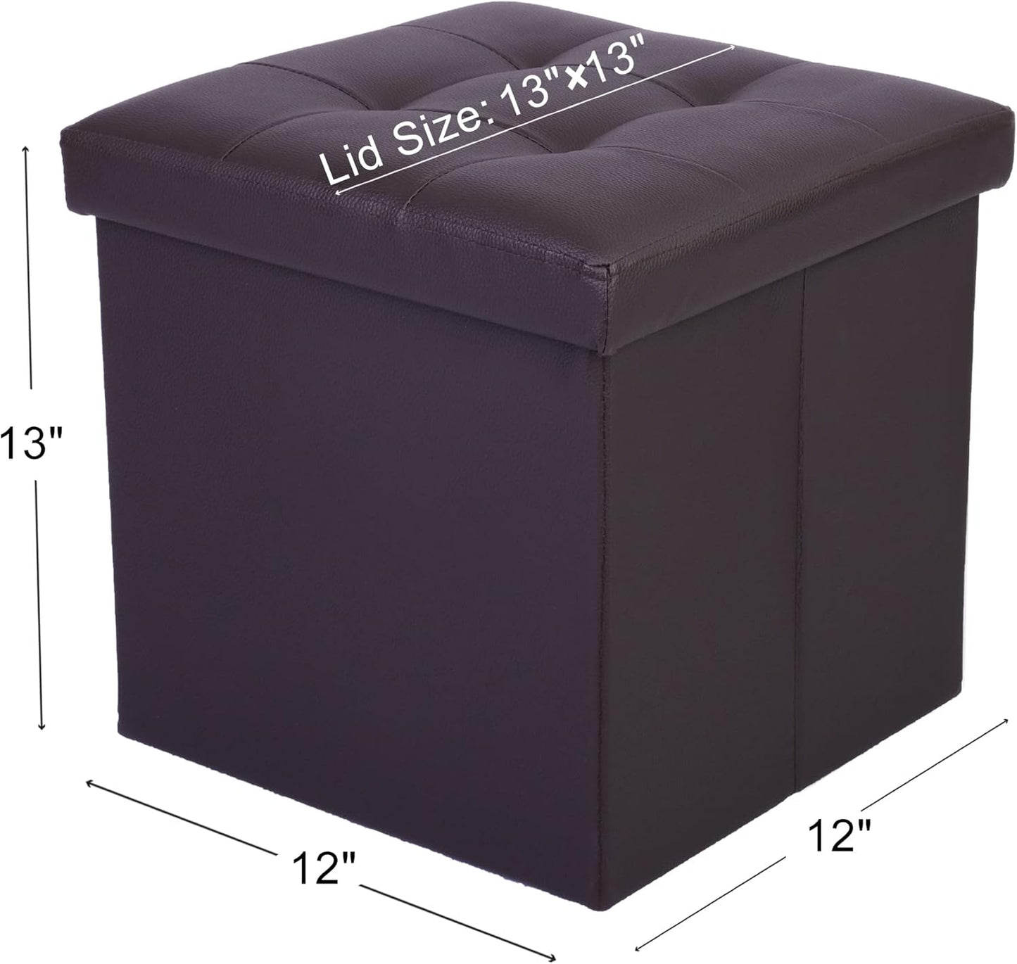 Ottoman,13x12x12 inch LotFancy Storage Ottoman Cube, Brown Foot Stool Square Ottoman with Lid, Faux Leather Seat