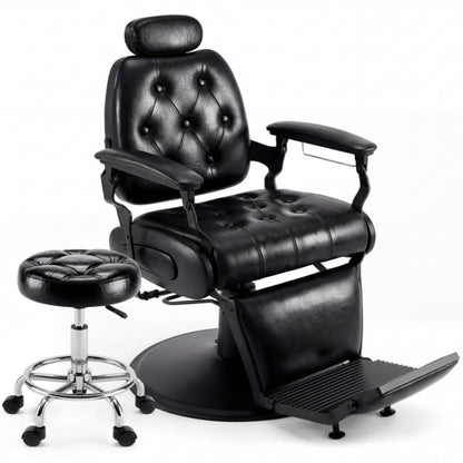Oakvera Barber Chair with Stool, Heavy Duty Vintage Recline Hydraulic Barber Chair with Towel Bar, 360° Swivel All Purpose Professional Salon Chair Barber Shop Beauty Salon Shampoo Equipment, Black