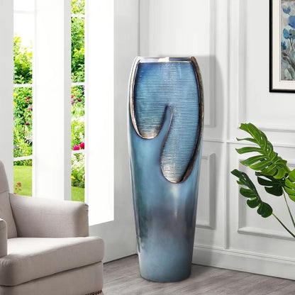 watnature 38.7”Tall Outdoor Water Fountains and Waterfalls - Indoor Water Urn Fountain, Modern Floor Standing Water Fountains with LED Lights and Pump for Garden, Patio, House Decor
