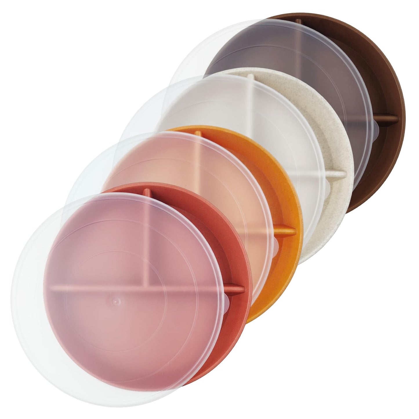 greenandlife 9 Inch 4PCS Portion Control Plates with Lids, Divided Plates for Kids Adults, Dishwasher Microwave Safe Compartment Plate Set, Unbreakable Lightweight Reusable Wheat Straw Plate, Sunset