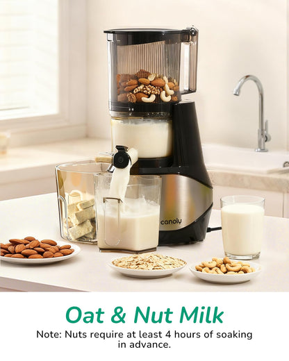 Canoly C09 Cold Press Juicer, 6" Extra Wide Feed Chute, 3-IN-1 Strainers (Juice & Sorbet & Nut Milk), Powerful AC Brushless Motor, Self Precut System, Juicer Machines with BPA-Free (Classic)