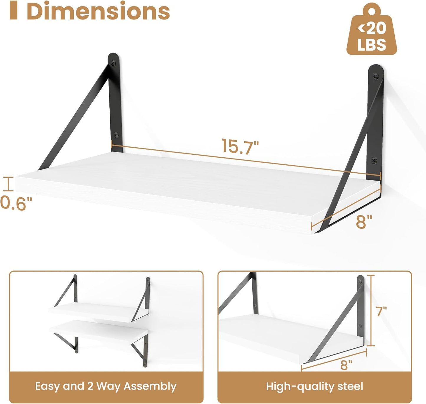 Heimlove Set 3,Light Floating Shelves for Wall of Wood Wall Mounted Bookshelf Decorative Shelf for Living Room Bathroom